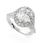 3.35 Carat VS1 D Lab Grown Diamond Halo Pave Oval Ring